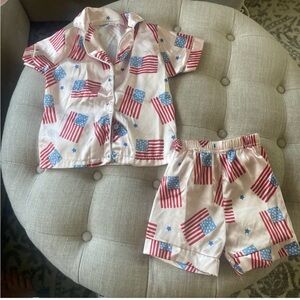 Kids Satin Flag Print Pajama Set - White/Red/Blue